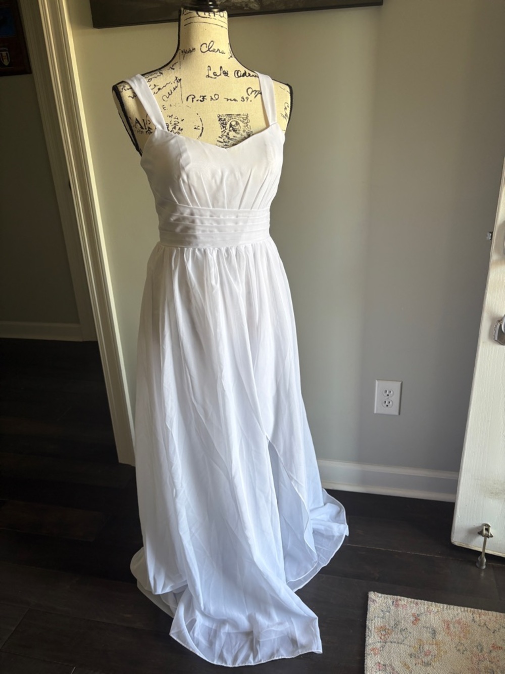 White Sleeveless Maxi Dress with Pleated Waist